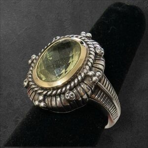 Designer 14k & Sterling Green Citrine Faceted Size 7 Ring